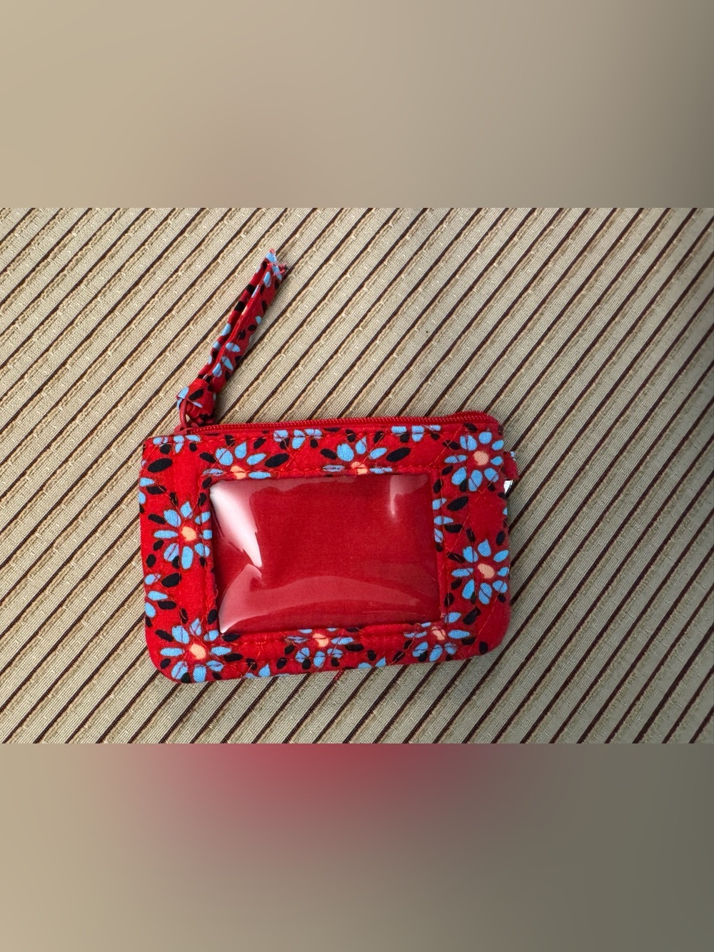 Vera Bradley Red Floral Wristlet Card Holder with Clear ID Window